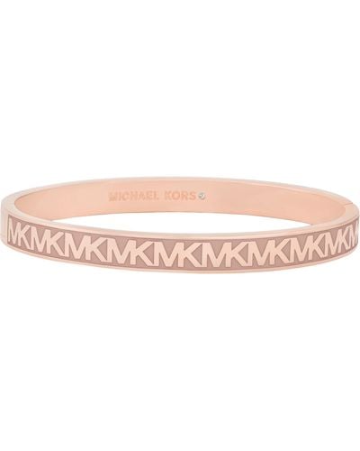 Michael Kors Mk Logo Pink And Rose Gold-tone Brass Bangle Bracelet