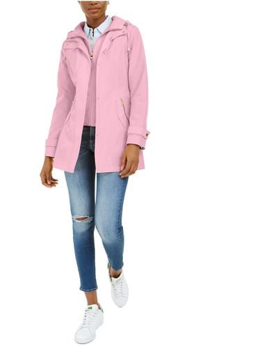 Nautica Womens Hooded Raincoat With Belt Jacket - Pink