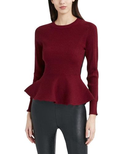 BCBGMAXAZRIA Long Sleeve Peplum Sweater - Red
