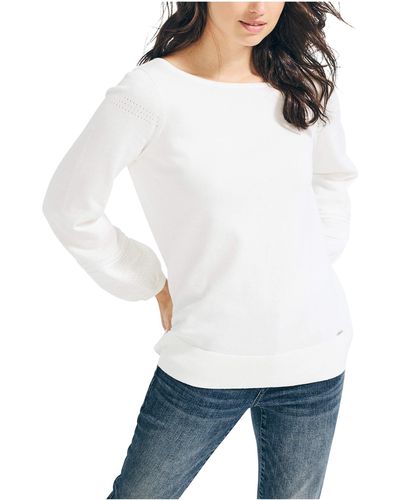 Nautica Womens Classic Soft Cotton Boat Neck Sweater - White