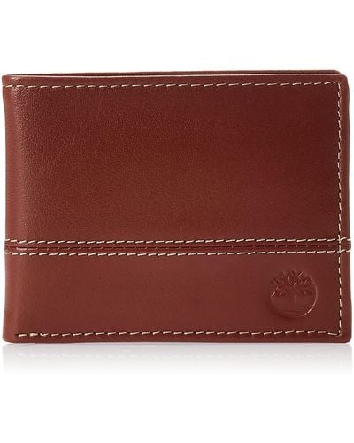 Timberland Leather Passcase Trifold Wallet Hybrid - Red