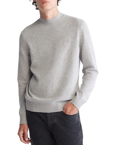Calvin Klein Mock Neck Wool Pullover Sweater - Gray