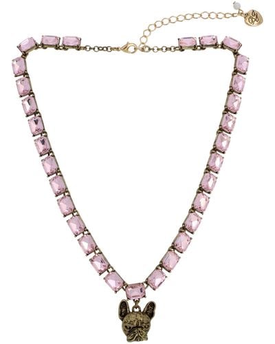 Betsey Johnson S Frenchie Pendant Tennis Necklace - Metallic
