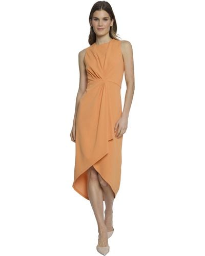 Maggy London Sleeveless Jewel Neck Asymmetrical Midi For Wedding Guest | Cocktail Dress For - Orange