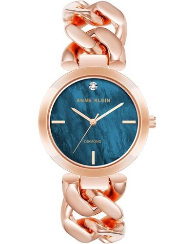 Anne Klein Genuine Diamond Dial Chain Bracelet Watch - Blue