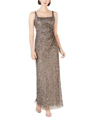 Adrianna Papell Sleeveless Crunchy Bead Gown With Square Neckline - Gray