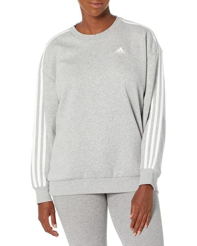 adidas Essentials 3-stripes Oversized Fleece Sweatshirt - Gray