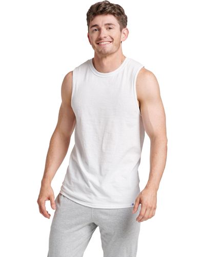 Russell S Dri-power Cotton Blend Sleeveless Muscle Shirts - White