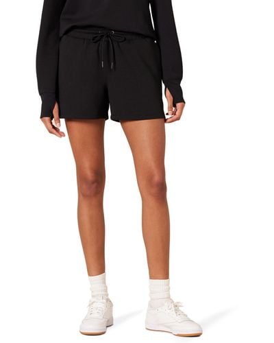 Amazon Essentials Pantaloncini Sportivi Felpati dalla vestibilità Standard a Vita Alta da 10,16 cm Donna - Nero