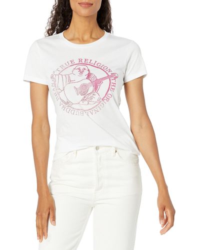 True Religion Crystal Buddha Stempel SLM CRW T T-Shirt - Weiß