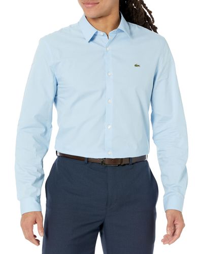 Lacoste Long Sleeve Slim Fit Poplin Button Down Shirt - Blue
