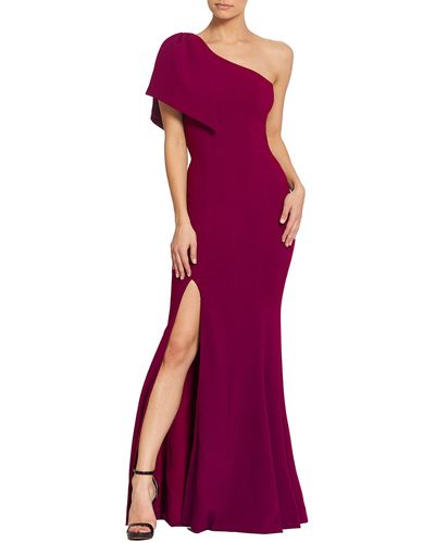 Dress the Population S Georgina Asymmetrical Bow Neckline Bodycon Midi Dress - Purple