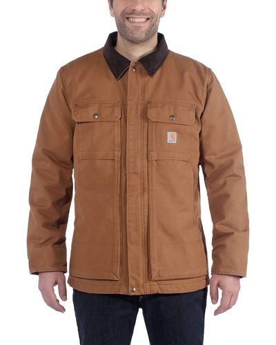 Carhartt Mens Full Swing Relaxed Fit Washed Duck Insulated Traditional Coat - Brown