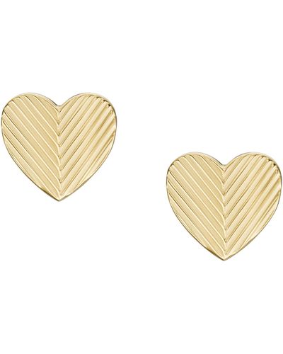Fossil Harlow Linear Texture Heart Gold-tone Stainless Steel Stud Earrings - Metallic