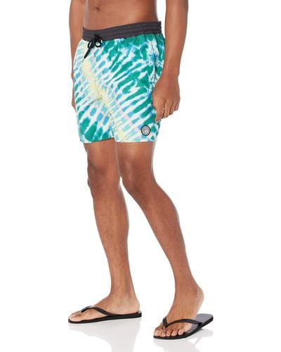 Volcom Mens 17-inch Elastic Waist Surf Swim Trunks - Blue