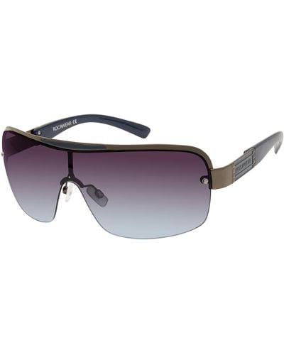 Rocawear R1530 Semi-rimless Metal Uv400 Protective Rectangular Shield Sunglasses. Gifts For With Flair - Black