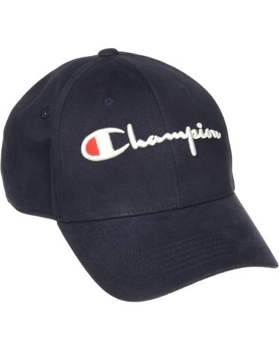 Champion Hat, Classic Cotton Twill, Baseball, Adjustable Leather Strap Cap For , Navy Vintage Script, One Size - Blue