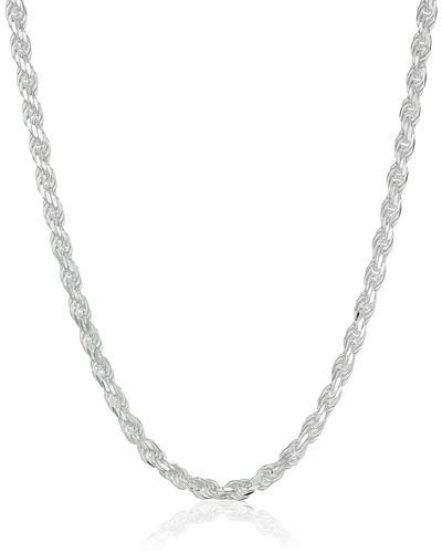 Amazon Essentials Sterling Silver Diamond Cut Rope Chain Necklace - White