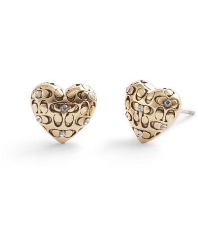 COACH S Signature Quilted Heart Stud Earrings - Metallic