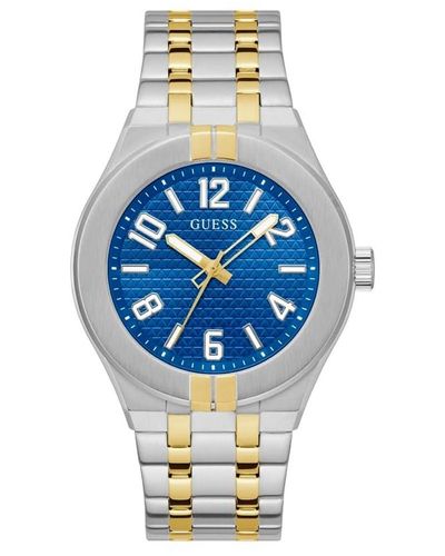 Guess 44 mm Armbanduhr – zweifarbiges Armband blaues Zifferblatt zweifarbiges - Mettallic