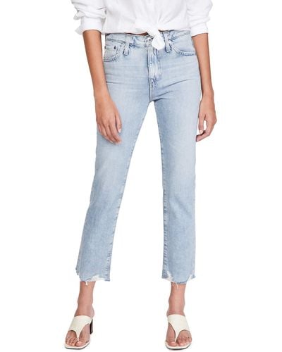 AG Jeans Isabelle High-rise Straight Leg Crop Jean With Destroyed Hem - Blue