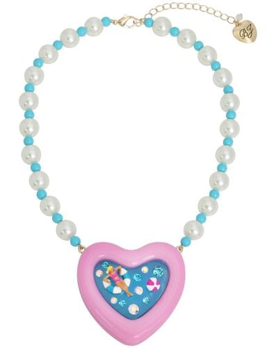 Betsey Johnson S Pool Party Heart Pendant Necklace - Blue