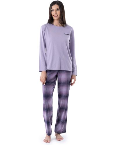 Wrangler Jersey Top And Flannel Pant Sleep Pajama Set - Purple