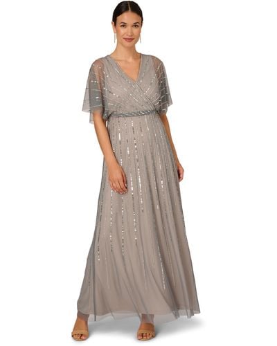 Adrianna Papell Beaded Blouson Gown - Gray