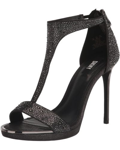 DKNY Dris Stones Open Toed Glitter Heels Flat Sandal - Black