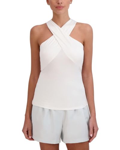 BCBGMAXAZRIA Crossover Halter Neck Sleeveless Knit Top - White