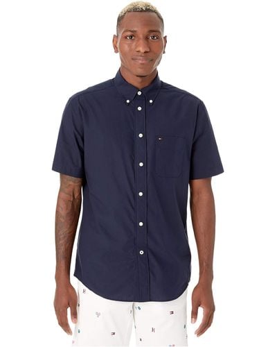 Tommy Hilfiger Adaptive Magnetic Short Sleeve Button Shirt Slim Fit - Blue