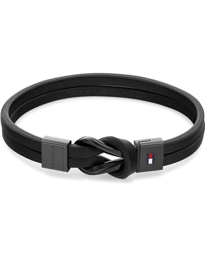 Tommy Hilfiger Jewelry Ionic Plated Black Steel And Black Leather Bracelet