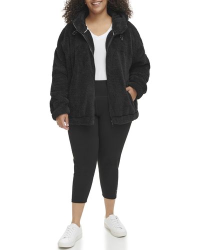 Calvin Klein Plus Rope Detail Oversized Hoodie Sherpa Jacket - Black