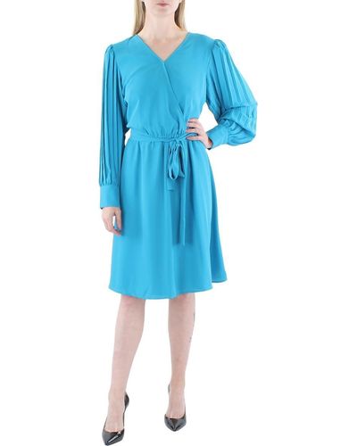 Anne Klein Shutter Pleat Knee-length Wrap Dress - Blue