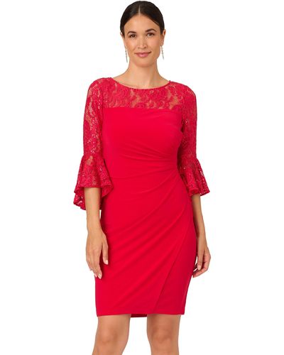 Adrianna Papell Bell Sleeve Jersey Drape Dress - Red