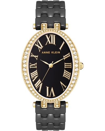 Anne Klein Premium Crystal Accented Ceramic Bracelet Watch - Metallic