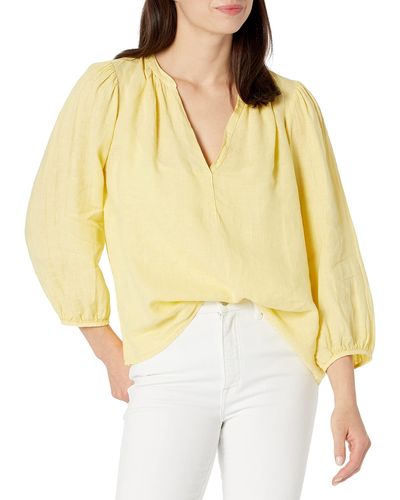 Velvet By Graham & Spencer Ileana Woven Linen Long Sleeve Shirt - Yellow