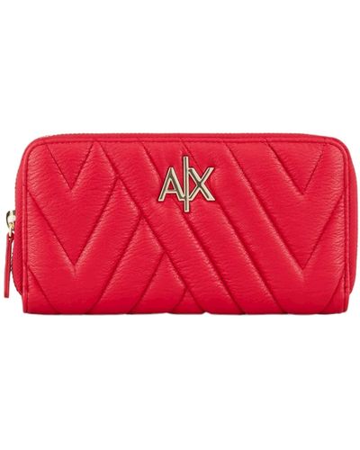 Emporio Armani A|x Armani Exchange Womens Pebble Eco Leather Zip Wallet Wristlet Wrislet Bag - Red