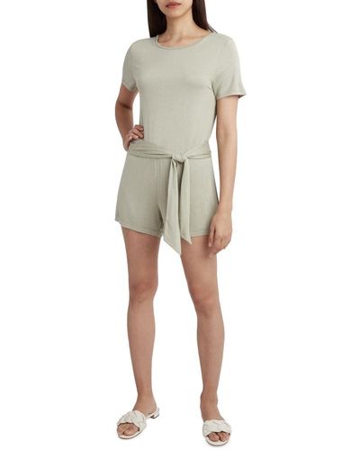 BCBGeneration Short Sleeve Romper With Tie Front - Natural