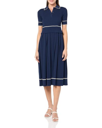 Shoshanna Pleated Knit Riley Dress - Blue