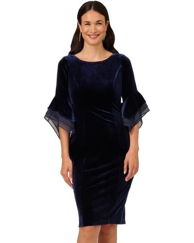 Adrianna Papell Velvet Bell Sleeve Short Dress - Blue