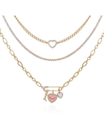 Juicy Couture Goldtone Pink Heart Layered Necklace For - Metallic