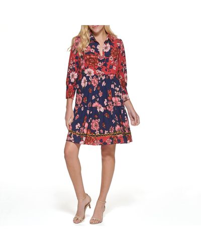 Vince Camuto Casual Printed Trapeze Dress - Red