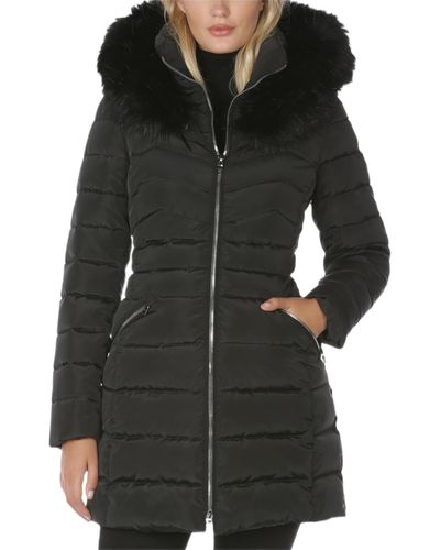 Laundry by Shelli Segal Puffer Jacket With Detachable Faux Fur Hood And Large Collar - Black