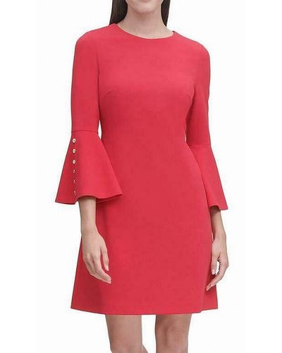 Tommy Hilfiger Scuba Crepe Bell Sleeve Dress - Red