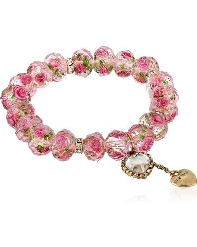 Betsey Johnson Pink Flower Bead Stretch Bracelet
