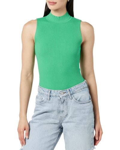 The Drop Karolina Sleeveless Ribbed Mock-neck Sweater - Green