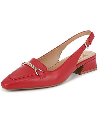 Naturalizer S Lindsey Slingback Pointed Toe Low Block Heel Pump Crimson Red Leather 8 W