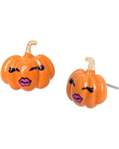 Betsey Johnson Halloween Pumpkin Face Stud Earrings - Orange