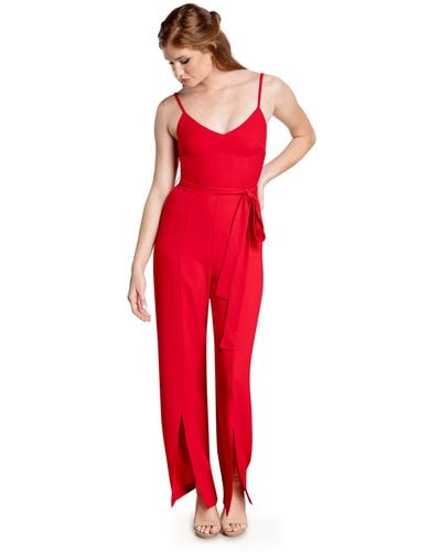 Dress the Population Womens Stevie V-neck Crepe Jumpsuit - Red